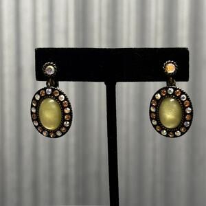 Avon Clip On Earrings Women Yellow Rhinestone Oval Vintage Jewelry